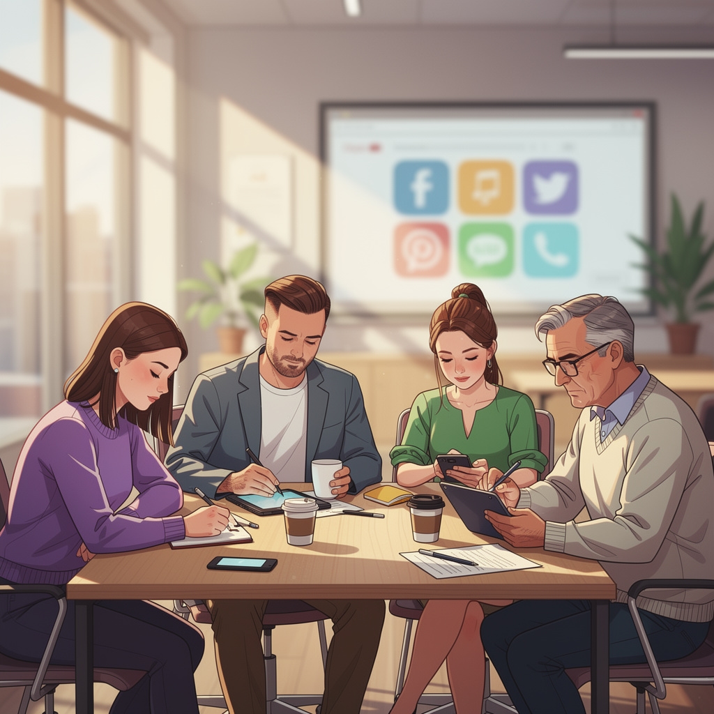 Różnorodni przedsiębiorcy uczą się razem na zajęciach o social mediach